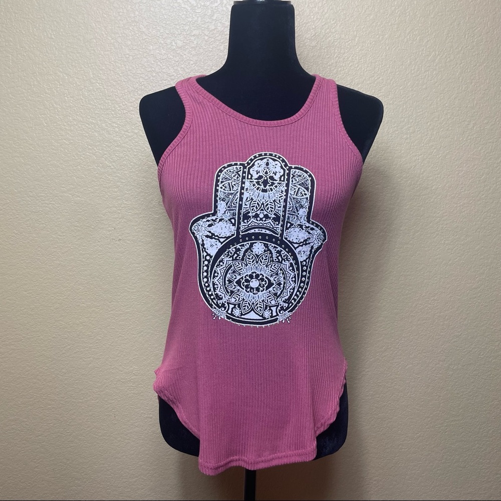 Rose colored tank top with rhinestones Hamsa: Size small